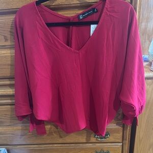 Women's Red V-Neck Blouse